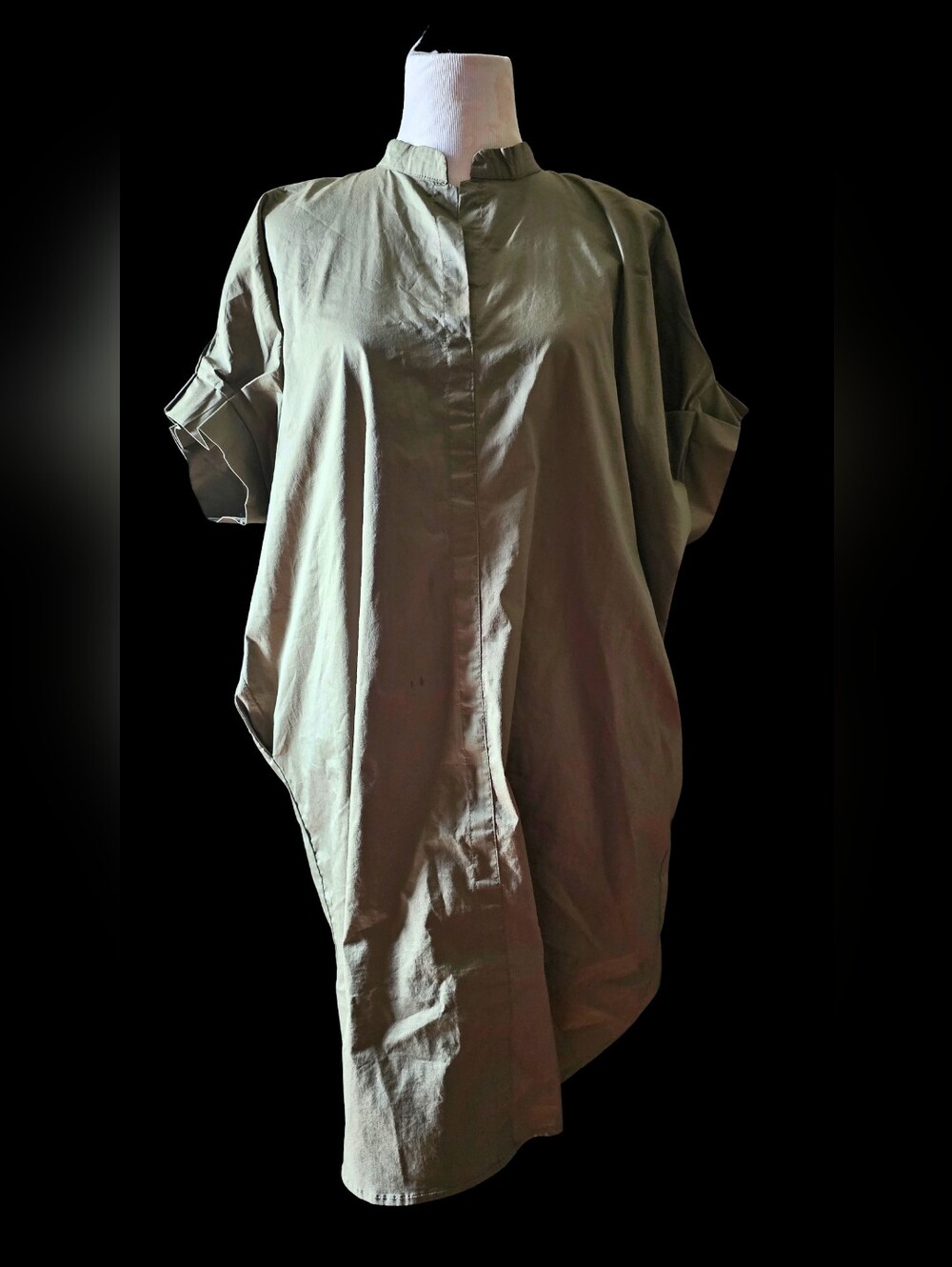 Relaxed Olive Button Tunic Shirt Dress With Pockets Size Large